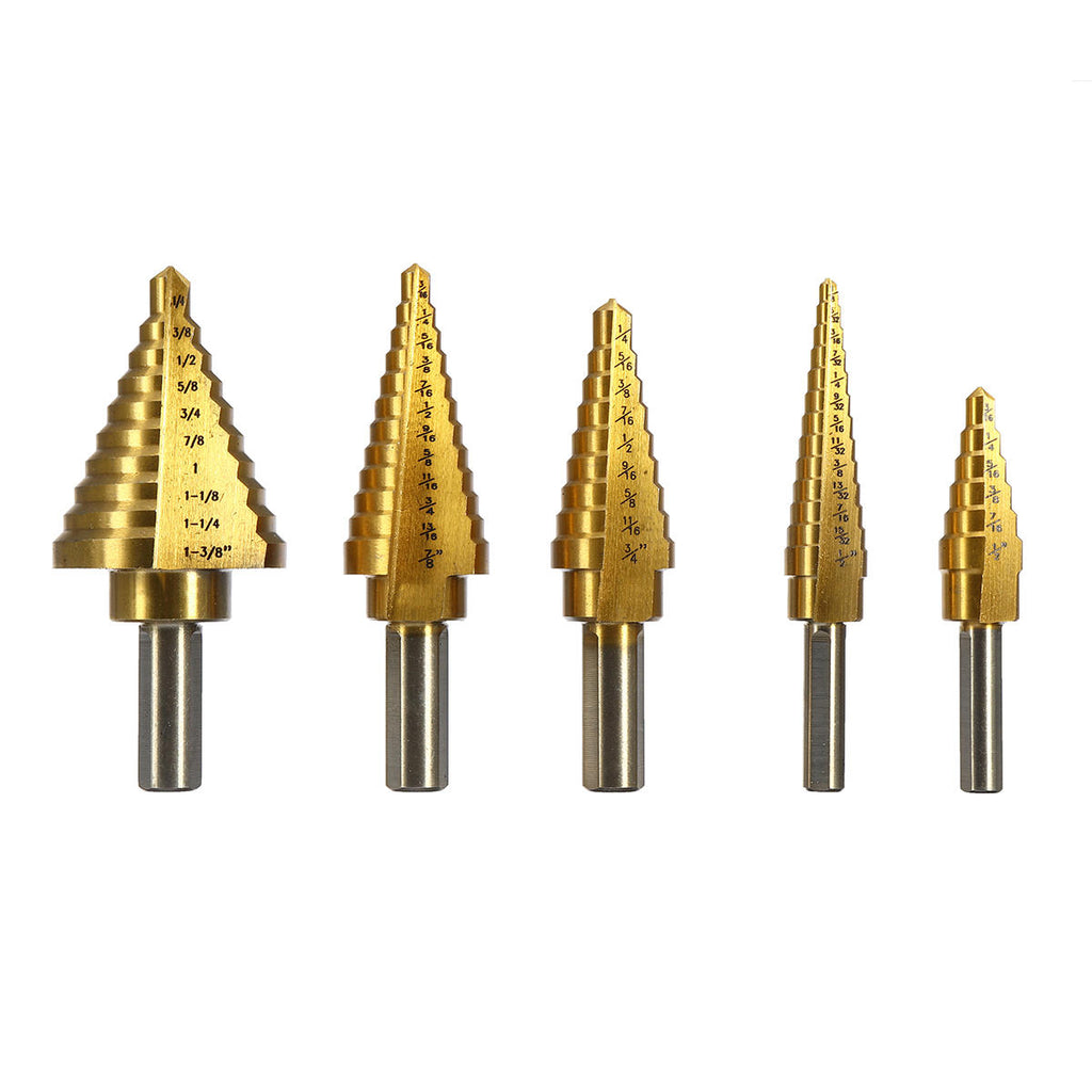Drillpro 6pcs HSS Titanium Coated Step Drill Bit With Center Punch Drill Set Hole Cutter Drilling Tool
