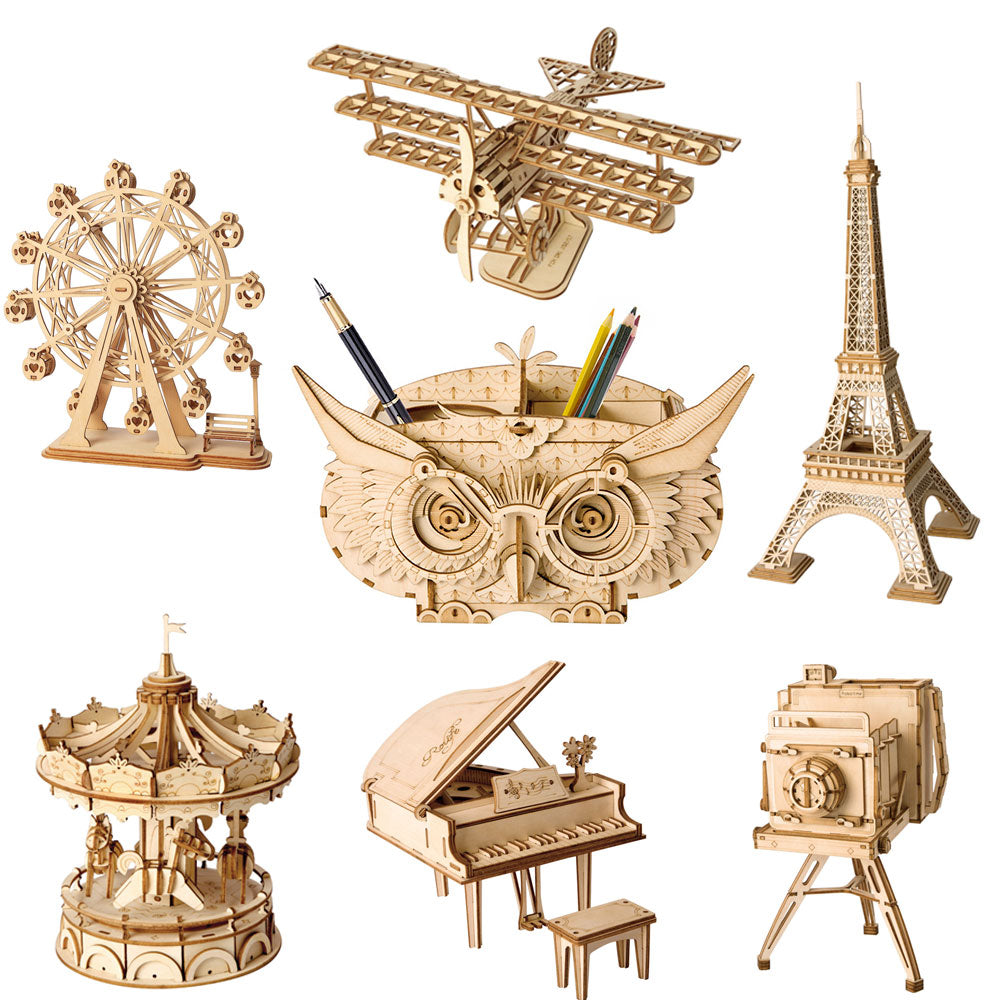 ProTeq DIY 3D Wooden Puzzle Toys Assembly Model Toys Plane Merry Go Round Ferris Wheel Toys for Children Model Building Kits