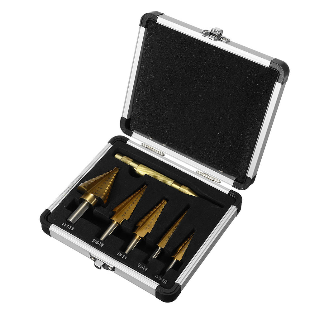 Drillpro 6pcs HSS Titanium Coated Step Drill Bit With Center Punch Drill Set Hole Cutter Drilling Tool